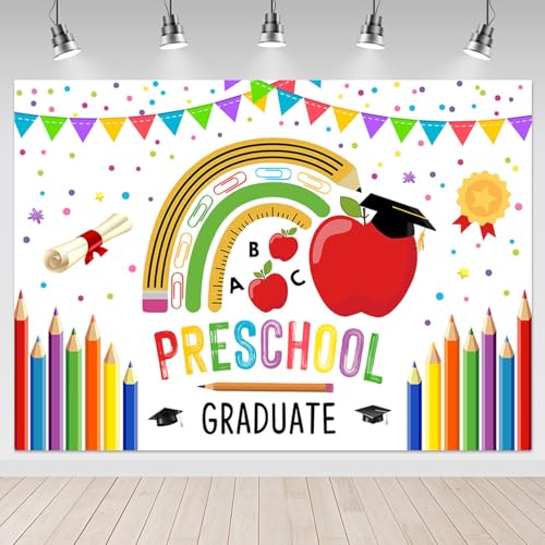 Mocsicka Preschool Graduate Backdrop Pre Kindergarten Congrats Grad Party Supplies Decoration Class of 2026 Graduation Ceremony Background Photo Prop (White, 8x6ft(96x72 inch))