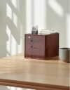 Modern 3-Drawer Wooden Desk Organizer with Lock, Brown Desktop Storage Chest for Office Home Bedroom, Small Tabletop File Cabinet for Stationery Documents