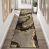 Modern Abstract Marble Runner Rug - 2x8 Luxury Hallway Rug Non-Slip Soft Washable Runner Rug for Entryways Hallways Bedroom Laundry Room Kitchen (Brown/Gold)