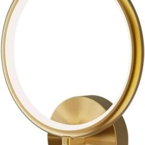 Modern Brass Wall Sconce Circular Acrylic Wall Light Dimmable 3 Color Temperature Gold Minimalist Luxury Fixture Ambient Lighting for Bedroom Living Room Hallway Entryway Home Use