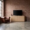 Modern Curved Wave Panel TV Cabinet, Sturdy Wood Walnut TV Stand, Natural