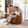 Modern Faux Leather Bean Bag Chair Cover (No Filler), Ergonomic Lazy Sofa Slipcover for Apartment and Rental Living, Premium Replacement Shell for Ultimate Home Comfort (Brown)