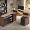 ModernMate 63" L Shaped Electric Standing Desk with 6 Drawers File Cabinet