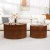 Modern Round Wood Coffee Table Set of 2 Walnut 26.77 inch
