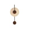 Modern Travertine Wall Sconce Beige Yellow Stone Disc Dark Brown Wood Base Black Iron Pipe 22.8 Inch Height 9.8 Inch Width LED Wall Light Fixture for Bedroom Living Room Hallway