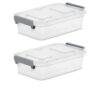 Modular 2.7 Quart Small Latching Storage Bin, Clear, Gray, 2 Pack