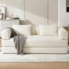 Modular Corduroy Futon Sofa Bed, Convertible 2-Seater Floor Couch with Detachable Mattress, Free Combination Fold Out Sleeper Sofa, Heavy-Duty Metal Support Brackets