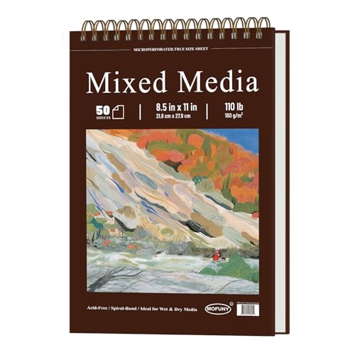 Mofuny Mixed Media Sketchbook 8.5 x 11, 50 Sheets - 110lb/180gsm Painting Paper Pad | Paint Paper for Acrylic Painting, Watercolor Notebook, Gouache, Oil, and Colored Pencils, Art Supplies for Adults.