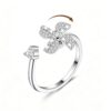 MOJOROUS Fidget Ring for Anxiety for Women Cubic Zirconia Moon Star Sun Bead Open Adjustable Rotatable Rings Anti Anxiety Relief Spinner Band Ring for Stress Relief Items