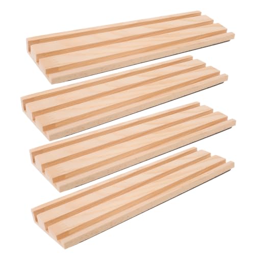 MOKKHNB Wooden Domino Holders for Organized Storage and Stable Gameplay 4pcs with Natural Grain Finish for Card Game Pieces and Domino Tiles in Living Room or Outdoor Gatherings