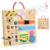 MoKo Montessori Busy Board Toys for 3+ Years Old Wooden Sensory Toys Board with LED Light Up Switch, Locks, Zippers, Music Boxes Learning Educational Fidget Toy for Toddlers Boys & Girls