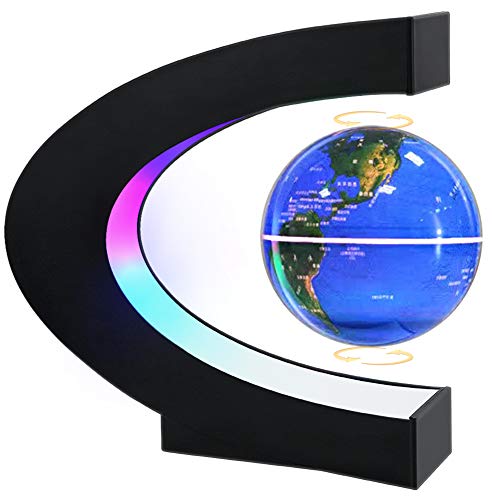 MOKOQI Magnetic Levitating Globe with LED Light, Cool Tech Gift for Men Father Boys and Girls, Birthday Gifts for Kids, Floating Globes World Desk Gadget Decor in Office Home Display (Blue)
