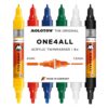 Molotow One4All Acrylic Twin Marker Basic Set 1 (1.5 and 4.0 mm Line Width, High Coverage and Permanent, Quick Drying, Refillable, for Almost All Surfaces) Pack of 6 Assorted