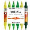 Molotow One4All Acrylic Twin Marker Green Set (1.5 and 4.0 mm Line Width, High Coverage and Permanent, Quick Drying, Refillable, for Almost All Surfaces) Pack of 6 Assorted