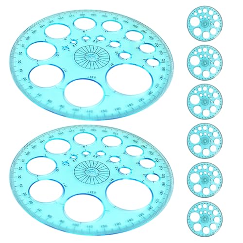 MOLUCKFU 8pcs Plastic Circle Template Set with 360 Degree Rotatable Protractor Scale, Lightweight Geometric Drawing Ruler for Drafting, School Learning, and Daily Drawing Activities