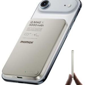 MOMAX Magnetic Wireless Power Bank 5000mAh, Ultra-Slim 0.3" MagSafe-Compatible Portable Charger, 20W USB-C PD Fast Charging, for iPhone 17/16/15/14/13/12 Series, Samsung Galaxy & Google Pixel