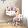 Momiaday Height Adjustable Kids Desk and Chair Set for Writing Drawing W/Tilt Desktop, Storage Drawer and Reading Rack, Pink
