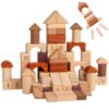 MOMOARI Alphabet Number Early Math Wooden Building Blocks Set - 86 Blocks in 6 Shapes with Wooden Storage Tray. Preschool Montessori Kids Toys. Stacking Learning Toys for Toddlers. Age 3 Years +