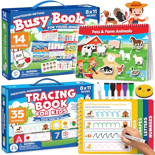Momo & Nashi Tracing Books for Kids 3-5 & Montessori Preschool Busy Book for Toddlers 3 and Up - Preschool Learning Activities