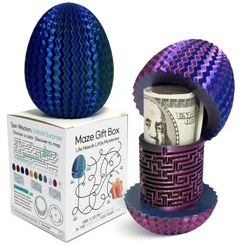 Money Puzzle Box for Cash Gift Card Holder - Reusable Secret Safe with 4 Unique Maze Egg Designs, 3D Printed Brain Teaser Game for Teens Adults, Easter Birthday Christmas Stocking Stuffer