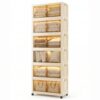 MONNIYU 426 Quarts 6-Tier Extra Large Stackable Storage Bins with Doors and Lids, 73" Tall Plastic Storage Cabinet, Tool-Free Assembly Stackable Closet Organizer for Home Office, Pantry, Wheels
