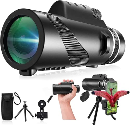 Monocular-Telescope 80x100 High Powered Monoculars High Definition for Adults High Powered with Smartphone Adapter Telescope Wildlife Bird Watching Travel Camping Hiking-Black