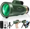 Monocular Telescope 12X60 HD High Power with Smartphone Adapter Tripod,Larger Vision Monoculars for Adults with BAK4 Prism & FMC Lens, Suitable for Bird Watching Hunting Hiking Camping Wildlife-Green