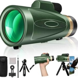 Monocular Telescope 12X60 HD High Power with Smartphone Adapter Tripod,Larger Vision Monoculars for Adults with BAK4 Prism & FMC Lens, Suitable for Bird Watching Hunting Hiking Camping Wildlife-Green