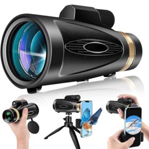 Monocular Telescope 80x100 HD Monoculars for Adults with Tripod & Phone Adapter, Monoculars for Stargazing Camping HikingTravel-Black
