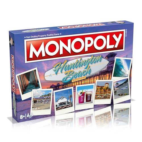 Monopoly Board Game Huntington Beach Edition: 2-6 Players Family Board Games for Kids and Adults, Board Games for Kids 8 and up, for Kids and Adults, Ideal for Game Night