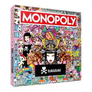 MONOPOLY: tokidoki Board Game, Buy, Sell & Trade Characters like Donutella, Mozzarella, & Stellina, Includes 6 Collectible Mover Tokens - Cactus Dog, Sirena, Adios & More,Official tokidoki merchandise