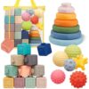 Montessori Baby Toys 18M+, 24pc Stacking Rings, Soft Blocks & Sensory Balls