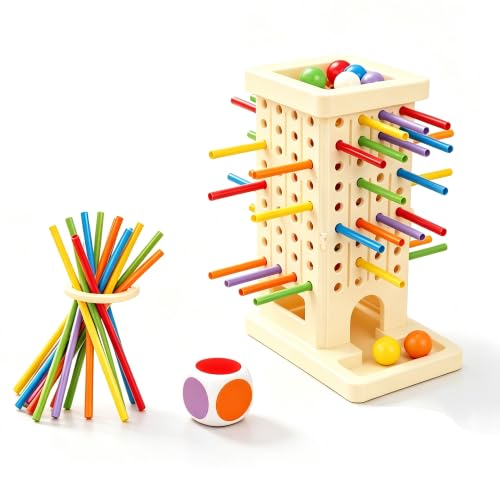 Montessori Board Game for Kids 4-6, 36 Colorful Sticks Dice Game with 7 Balls, Math & Counting Educational Toy for 3 4 5 6 Year Olds, Fine Motor Skills, Classic Table Game for Family Night