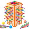 Montessori Board Game for Kids 4-6, 42 Colorful Wooden Sticks Dice Game with 12 Balls, Math & Counting Educational Toy for 3 4 5 6 Year Olds, Fine Motor Skills, Classic Table Game for Family Night