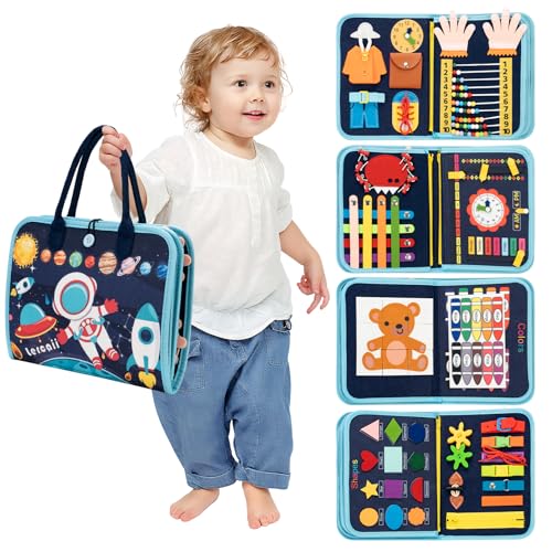 Montessori Busy Board & Busy Book with 20+ Learning Activities, Sensory Activity Toy for Fine Motor Skills, Montessori Learning Toy, Quiet Travel Toy for Airplane & Car, Birthday Gift