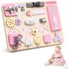 Montessori Busy Board for Toddlers, Wooden Sensory Toys, Preschool Learning Activities for Fine Motor Skills Travel Toy, Basic Life Skills Educational Gifts for 1 2 3 Years Old Kids Boys Girls