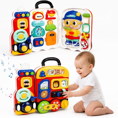 Montessori Busy Board Toys, 30-in-1 Life Skills Sensory Learning Toy, Fine Motor Skills Activity Board, Self-Care Educational Toy for Logical Thinking, Birthday Gift for Boys & Girls