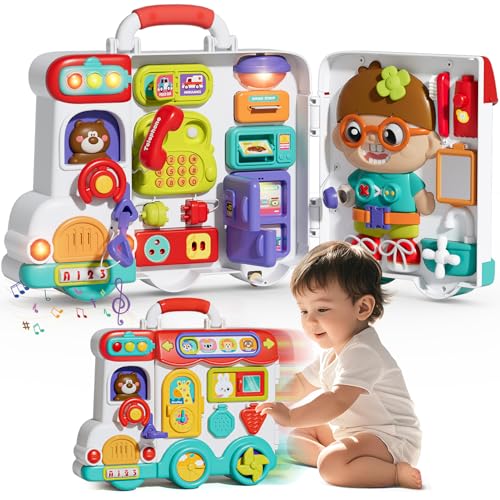 Montessori Busy Board Toys for 1 Year Old Boy, 1 Year Old Boy Birthday Gift, 54-in-1 English & Spanish Baby Busy Board Montessori Toys, Ideals 1st Birthday Gifts Boy, 1 Year Old Boy Toys Gifts