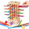 Montessori Game Wooden Board Games, 42 Colorful Sticks Dice Game Math Learning Toys for 3 4 5 6 Year Olds, Builds Fine Motor Skills & Counting, Family Travel Games for 3 Year Olds Gift for Kids