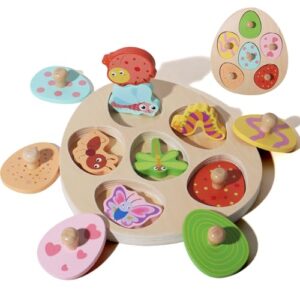 Montessori Insect Matching Eggs Peg Puzzle, Wooden Color Shape Sorting Toy for 1 Year Old Boys Girls, Early Educational Fine Motor Skills Learning Toy Gifts for 12-18 Months 1 2 Year Old Toddlers