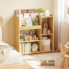 Montessori Kids Bookshelf, Bamboo Bookcase for Kids Room, Toy Storage Shelf