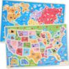 Montessori Mama Wooden Puzzles for Kids Ages 4-6, USA States and Capitols, World Continents and Oceans, Combo Set 2 Toddler Puzzles
