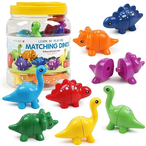 Montessori Matching Dinosaurs Toy, Color and Shapes Recognition, Snap and Pattern Match Game Preschool Learning Toys Homeschooling Class Activity Teaching Tool, Birthday Gift for Kids boys & Girls
