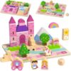 Montessori Princess Castle Puzzle for Toddlers 1-3, Double-Sided Wooden Building Blocks with Chessboard, Fine Motor Skills Educational Sensory Toy for 1 2 3 Year Old Girls Boys, Birthday Gift