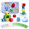 Montessori Puzzle Game for Kids - Wooden Face Changing Magic Cube Game, Educational Face Changing Cubes, 3+ Years (64 Cards, 16 Blocks, 1Bell)