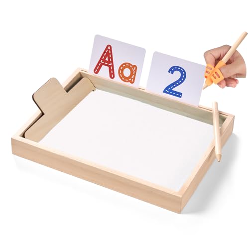 Montessori Sand Tray for Kids,Writing Play Sand Tray with Lid for Classroom Practice Writing Letters and Numbers (White, Large)