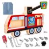 Montessori Screwdriver Busy Board Fire Truck – Wooden STEM Fine Motor Skills Sensory Learning Toy for Kids Ages 3-8, Educational Birthday with Storage Bag