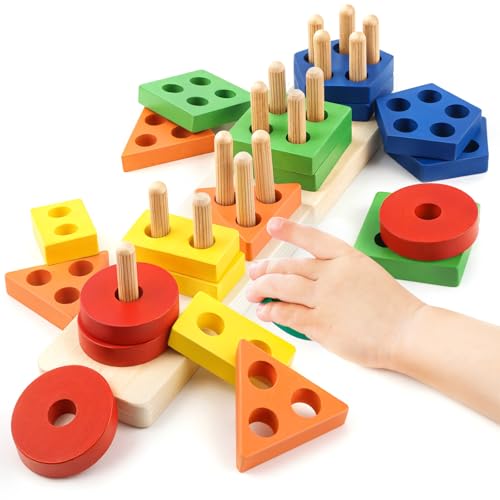 Montessori Toys for 1 2 3 Year Old Girls Boys, Wooden Sensory Toys for 1-3 Year Old Birthday Gifts, Education Toddler Puzzles Toddler Easter Basket Stuffers Learning Toy Activities Puzzles Ages 1-3