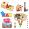 Montessori Toys for Babies 6-12 Months, 7 in 1 Wooden Educational Development Toys Sensory Learning Gift for Toddlers with Object Permanence Box, Emotion Learning Mirror, Tissue Box,Rainmaker and More