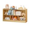 Montessori Toy Storage Cabinet, 5-Section Wooden Book & Toy Storage Organizer with Open Shelves for Toddler and Baby, Book Shelf Organizer for Kids Room, Nursery, Playroom and Classroom, Natural
